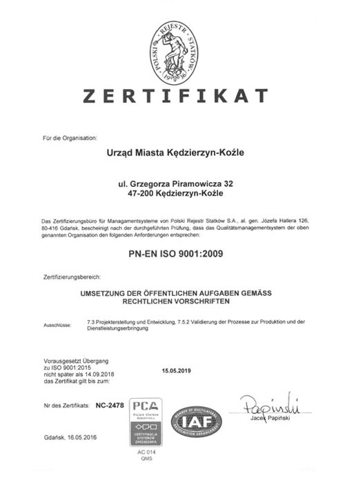 Certyfikat w języku niemieckim