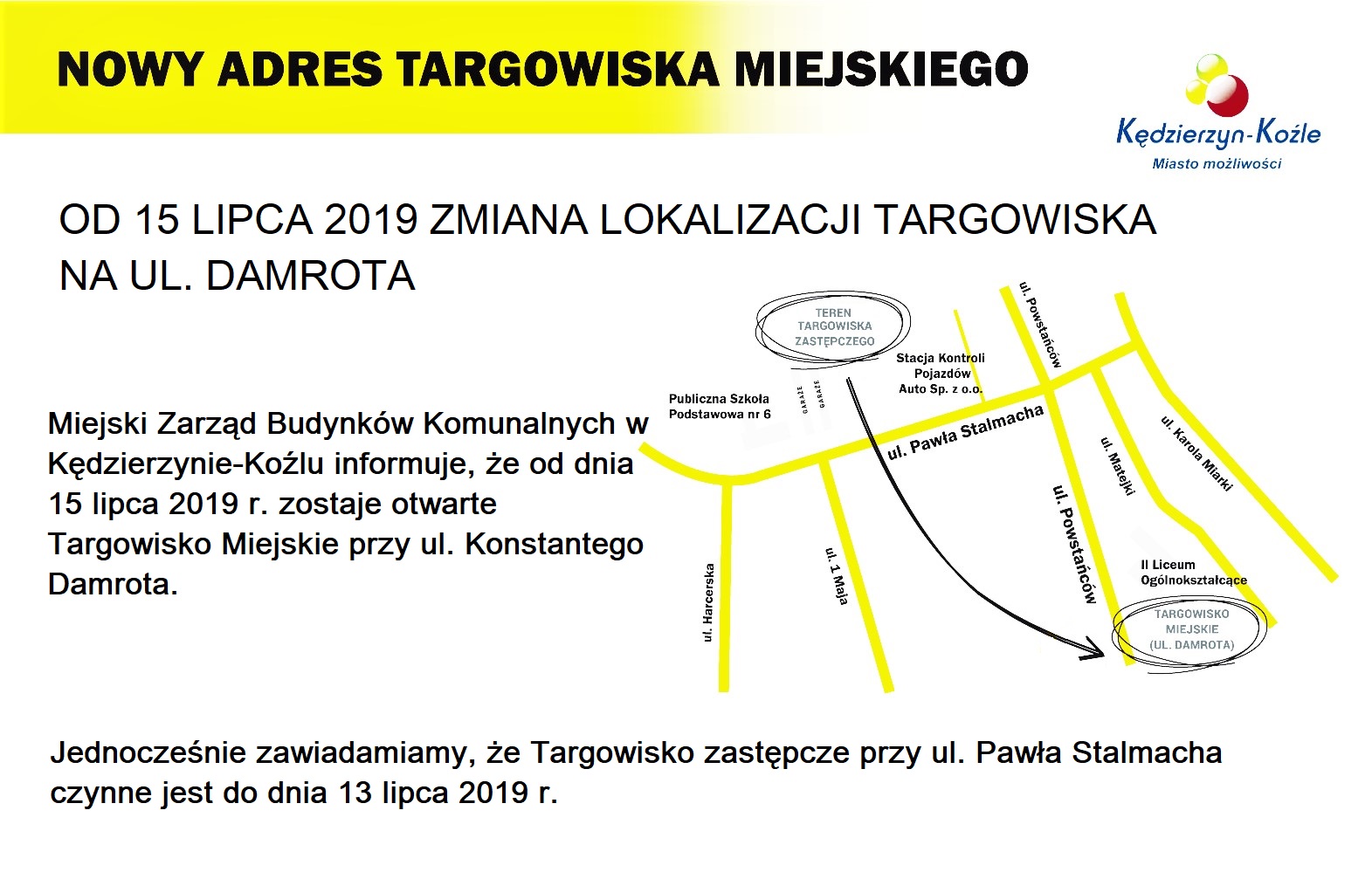 Informacja o powrocie Targowiska na ulicę Konstantego Damrota